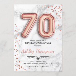 70:e födelsedag - Marble Effect Ro Guld Inbjudningar