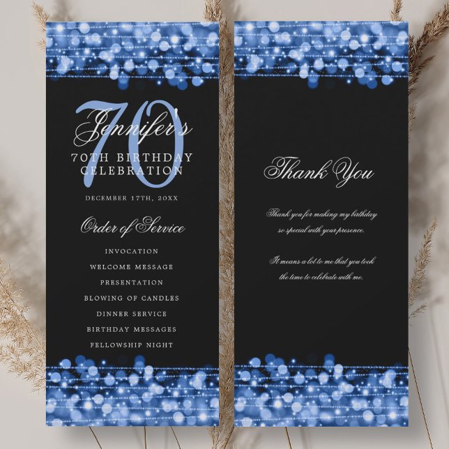 70:e födelsedag: marin blå med Tack Inbjudningar (70th Birthday Program Navy Blue w/ Thank You)