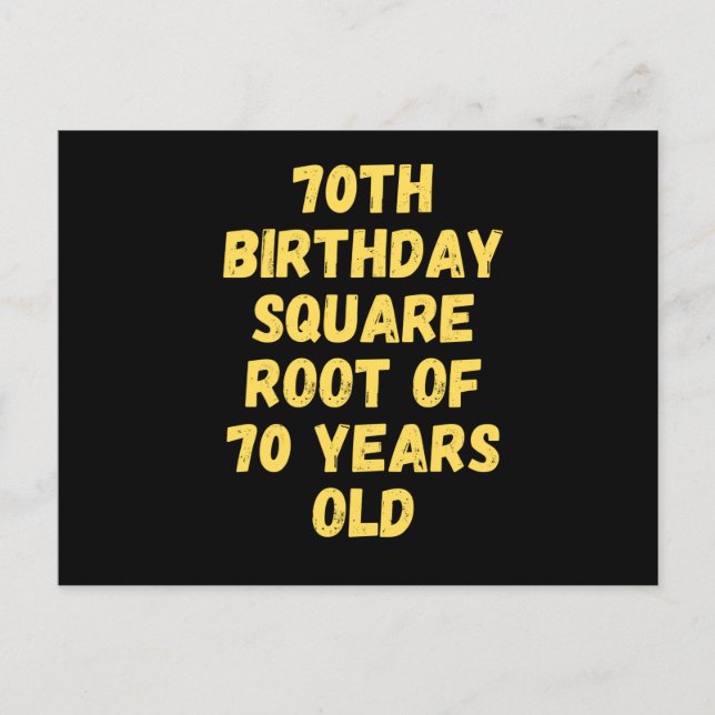 70:e födelsedag med kvadratroten 70 år gammal vykort (Framsida)