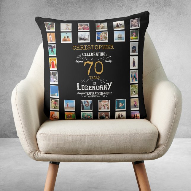 70:e födelsedag med svart Guld-legendary-foto Kudde (70th Birthday Black Gold Legendary Photo Throw Pillow
)