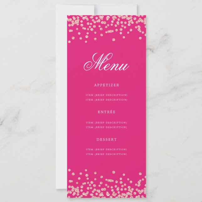 70:e födelsedag Menu Ro Guld Confetti Shock rosa Inbjudningar (Baksida)
