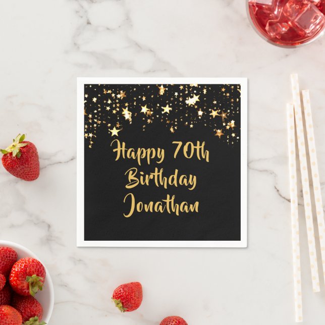 70:e födelsedag Modern Black Guld Stars Namn Pappersservett (Insitu)