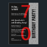 70:e födelsedag Modern Red Silver Black W1792B Inbjudningar<br><div class="desc">70:e födelsedag Modern Red Silver Black W1792B Den här moderna designen i rött, silver och svart är ett elegant sätt att inbjudan era gäster till 70:e födelsedagsfesten. All text är helt anpassade. Du kan ändra bakgrunden färg eller färg för ett annat utseende. Jag rekommenderar den isskadade metalliska pappra, som kommer...</div>