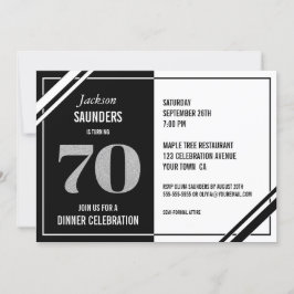 70:e födelsedag Modern svart och vit middag Party Inbjudningar