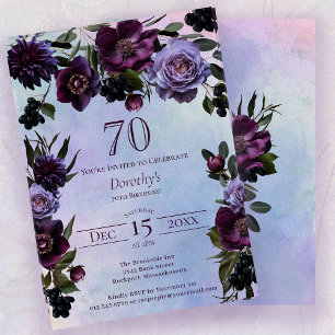 70:e födelsedag Moody Lila Gothic Flower Inbjudningar