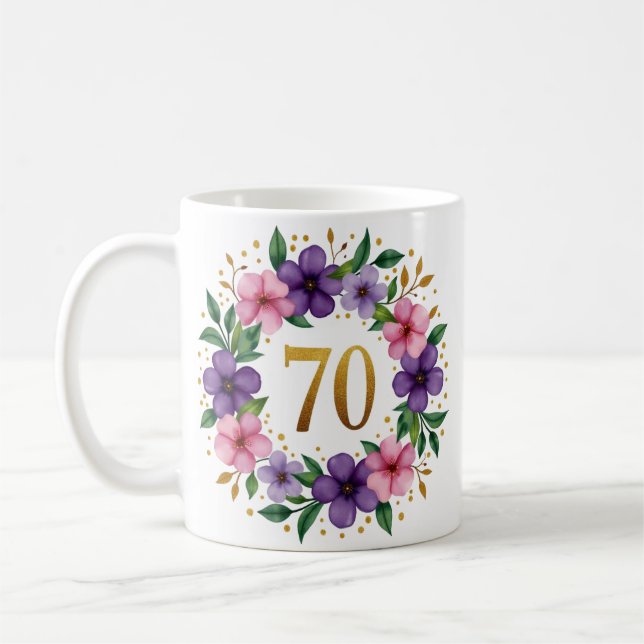 70:e födelsedag Mugg - Blommigt Utandning med anta (Vänster)