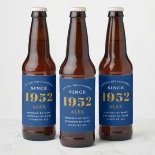 70:e födelsedag Namn 1952 Chic av Eleganten Blåt Ölflaska Etikett