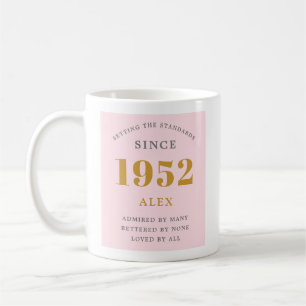 70:e födelsedag Namn 1952 Rosa Grått Elegant Chic Kaffemugg