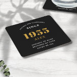 70:e födelsedag Namn 1955 Svarta Guld-Elegantens C Underlägg Papper Kvadrat<br><div class="desc">Premium 70:e födelsedag: Pappra Underlägg för svart och Guld Personlig - Firande Elegance. Fira en milstolpe-födelsedag i stil med vår chic, förstklassiga, 70:e födelsedag pappra underlägg. Exakt designat med ett påfallande svart och guld färg-system tillför dessa underlägg en aning lyxhet och sofistikering till varje 70-årsbäcken. Uttryck ditt personliga stil med...</div>