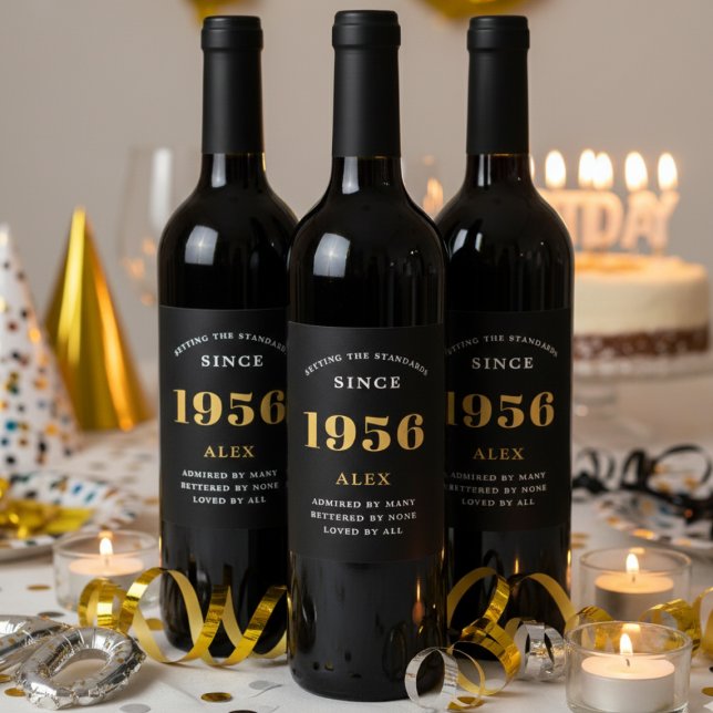 70:e födelsedag Namn 1956 Svarta Guld-Elegantens C Vinflaska Etikett (Black 1956 wine bottle labels)