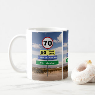 70:e födelsedag - Resa-tecken Lägg till ditt namn Kaffemugg
