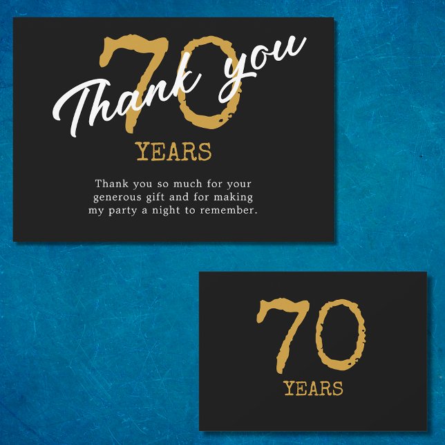 70:e födelsedag: Retro Black och Guld Tack Kort (70th Birthday Retro Black And Gold Thank You Card)