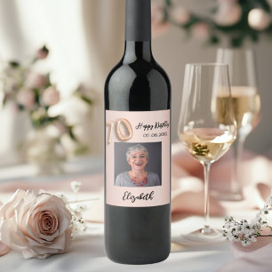 70:e födelsedag ro guld rosa vinflaska etikett