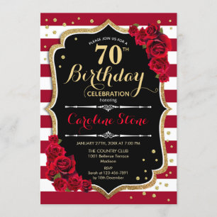 70:e födelsedag - Röda Guld Svarta vita Rand Ro Inbjudningar