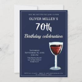 70:e födelsedag Röda Vin-marinblått Party Inbjudningar