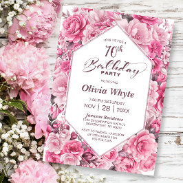 70:e födelsedag Rosa ros Blommigt Party Inbjudningar