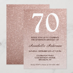 70:e födelsedag Rosa ros Glitter Gnistra Guld Inbjudningar