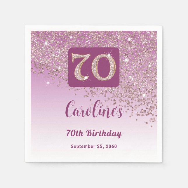 70:e födelsedag Söt Ro Guld Glitter Pappersservett (Framsidan)