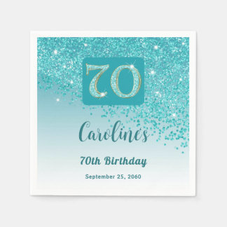 70:e födelsedag Söt Teal Blue Glitter Napkins Pappersservett