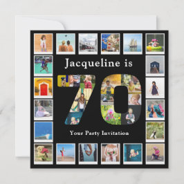 70:e födelsedag utforma en egen fotokollage svart inbjudningar