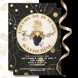 70:e födelsedag vid Svarta Guld Glitter Fabulous B Inbjudningar