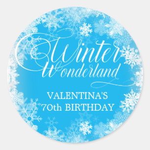 70:e födelsedag Vinter Wonderland Snowflake Favor Runt Klistermärke
