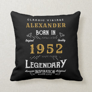 70:e födelsedagen 1952 Black Guld Add Namn Retro Kudde