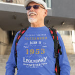 70:e födelsedagen 1953 Lägg till Namn Blue Guld Le T Shirt<br><div class="desc">Fira en speciell någons 70-årsdag i stil med den här personligen blå och guld Legendary t-shirt! Den här designen betalar sin hyllning till det år de föddes 1953, perfekt för en milstolpe på födelsedagen. Den mjuka och andningsbara bomullsväven kommer att behålla dem bekväma oavsett tillfälle. Gör det unikt med namn...</div>