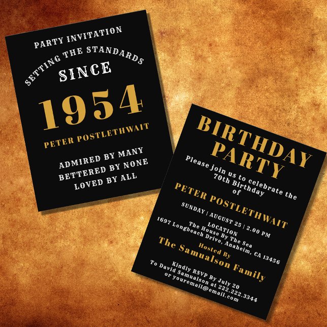 70:e födelsedagen 1954, svart Personlig Guld för h Flygblad (Elegant Black and Gold 70th Birthday Invitation - Create Your Own Personalized Design.)