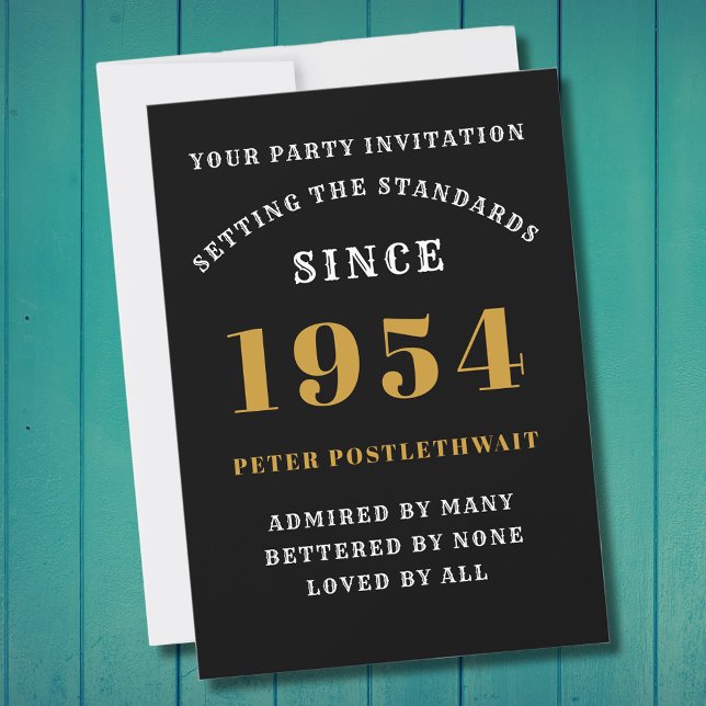 70:e födelsedagen 1954, svart Personlig Guld för h Inbjudningar (Elegant Black and Gold 70th Birthday Invitation - Create Your Own Personalized Design)