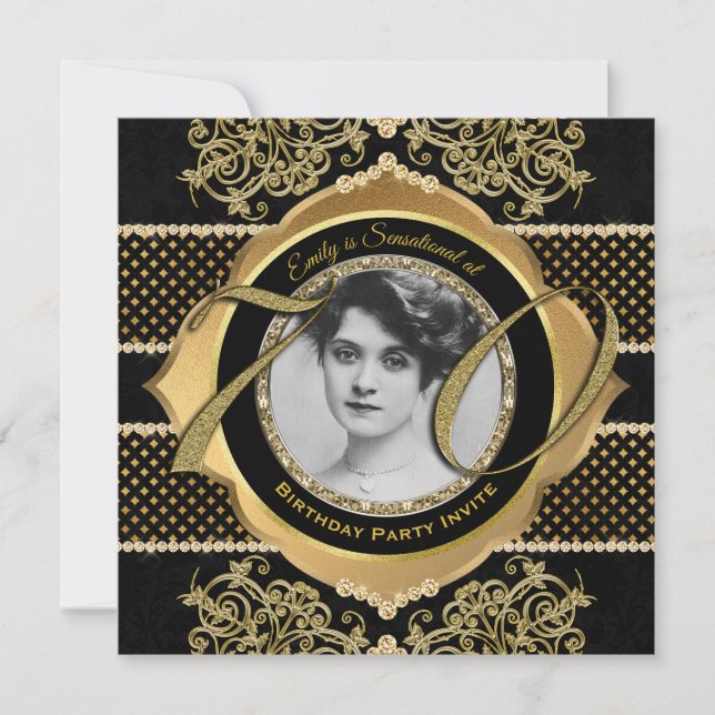 70:e födelsedagen 70:e Guld Diamond Photo Ram Inbjudningar (Framsida)