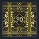 70:e födelsedagen Art Deco Guld Black Underbar Gat Fyrkantig Klocka<br><div class="desc">Fira din milstolpe-födelsedag i stil med denna unika Art Deco-stil,  Underbarare Gatsby-inspirerad design med geometriska former i ljusa guld framför svart bakgrund. En elegant,  klassig,  könsneutral perfekt för att hedra minnet av den speciellare födelsedagen med den jazzinartade smak som präglar de rinnande tjugoårhundradena.</div>