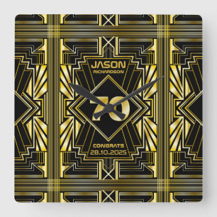 70:e födelsedagen Art Deco Guld Black Underbar Gat Fyrkantig Klocka