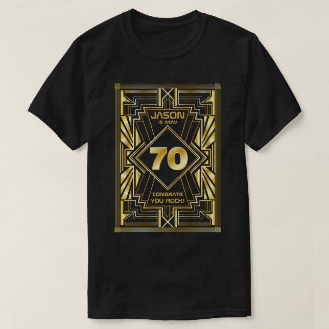 70:e födelsedagen Art Deco Guld Black Underbar Gat T Shirt (Design framsida)