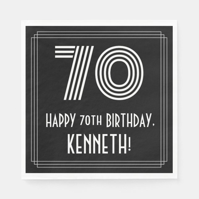 70:e födelsedagen: Art Deco Inspired Titta "70" +  Pappersservett (Framsidan)