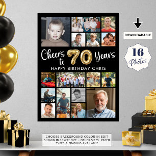 70:e födelsedagen Black Guld 16 Fotoborer till år Poster