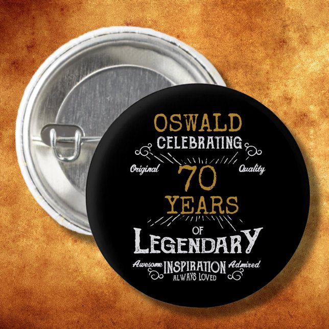 70:e födelsedagen Black Guld Legendary Retro Knapp (70th Birthday Black Gold Legendary Retro Button
)