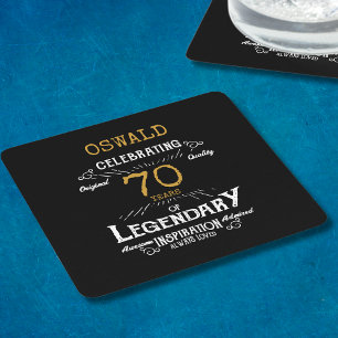 70:e födelsedagen Black Guld Legendary Retro Underlägg Papper Kvadrat