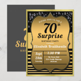 70:e födelsedagen Black Guld Surprise Party Inbjudningar