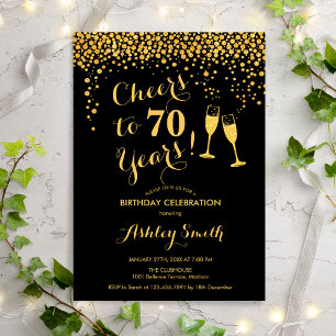 70:e födelsedagen - Cheers to 70 Years Guld Black Inbjudningar