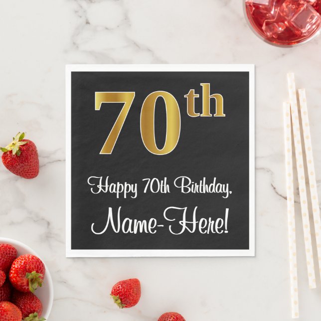 70:e födelsedagen ~ Elegant Luxurious Faux Guld Ti Pappersservett (Insitu)