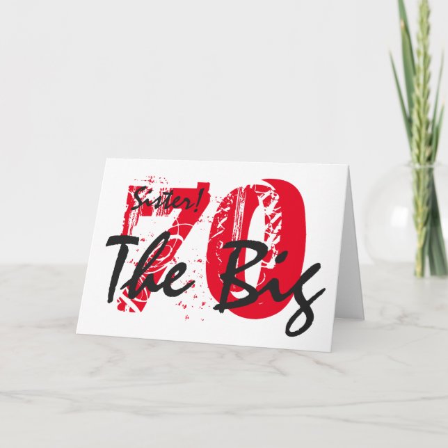 70:e födelsedagen för syster, svart, röd text, vit kort (Framsida)