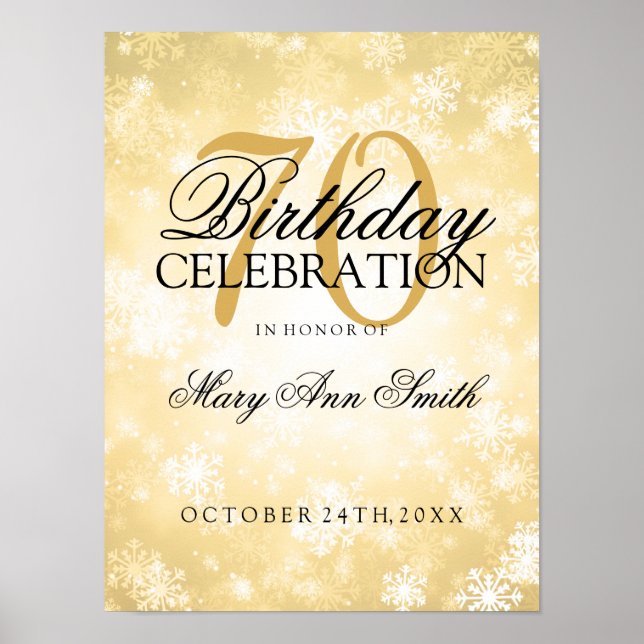 70:e födelsedagen Guld Winter Wonderland Poster (Framsidan)