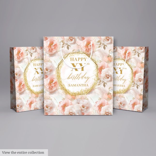 70:e födelsedagen i Ljusa rosa Boho Guld (Sparkling Light Pink Boho Gold 70th Birthday Medium Gift Bag)