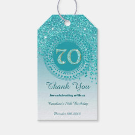 70:e födelsedagen i Modern Falling Teal Blue Glitt Presentetikett
