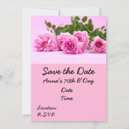 70:e födelsedagen med rosa ros på rosans bakgrund inbjudningar