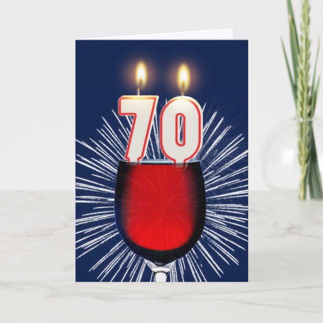 70:e födelsedagen med vin och ljus kort (Framsida)