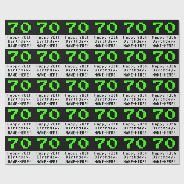 70:e födelsedagen - Nerdy/Geeky Stil "70" och Namn Presentpapper (Platt)