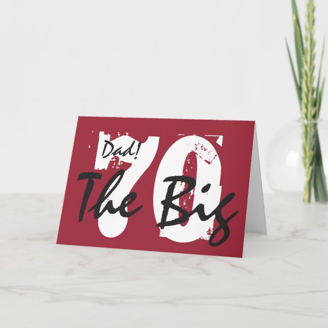 70:e födelsedagen, pappa, vit, svart brev på rött. kort (Framsida)