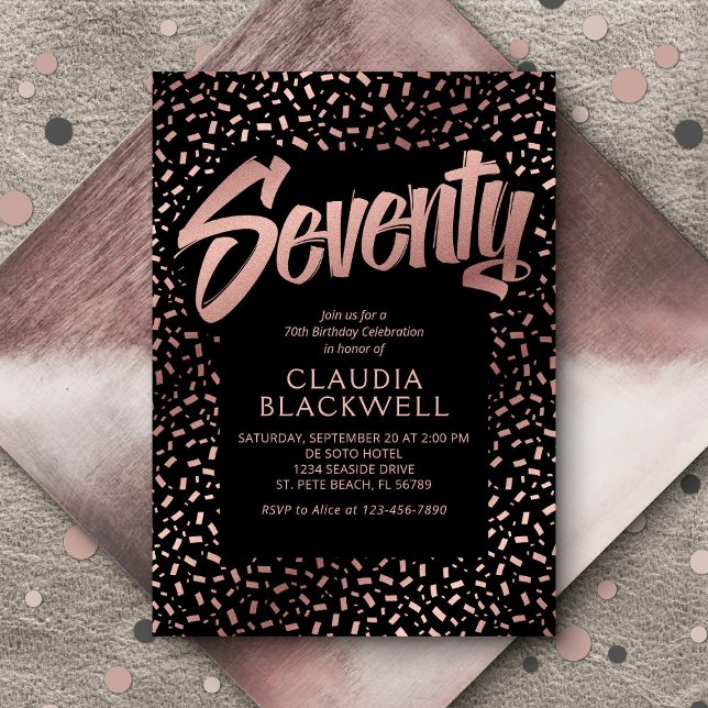 70:e födelsedagen Ro Guld Confetti Inbjudningar (Skapare uppladdad)